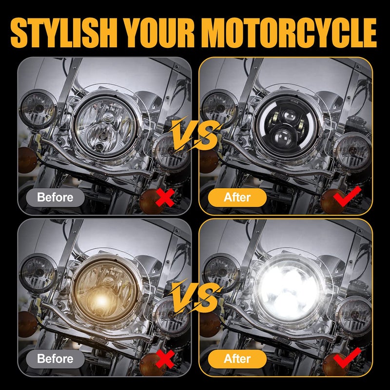 SUPAREE 7 Inch LED Motorcycle Headlight with Turn Signal: Black Motorcycle Headlight Compatible with Touring Road King Ultra Classic Electra Street Glide Tri Cvo Heritage Softail Slim Deluxe Fatboy - Image 3